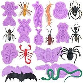 Scary Prank Fondant Silicone Molds Insects Bat Snake Sugarcraft Cake Decorating Cupcake Topper Epoxy Resin Polymer Clay Craft Projects 10-Count