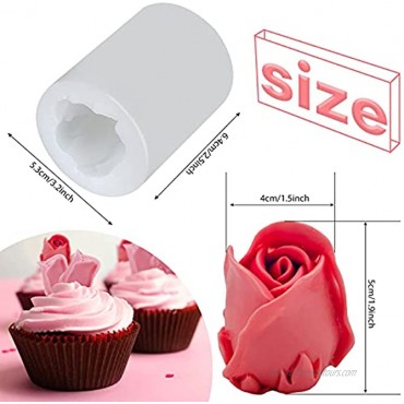 Whaline 2Pcs 3D Rose Shaped Silicone Mold Rose Flower Fondant Mould Chocolate Candy Mold Cake Cupcake Topper Decoration Tool for Wedding Birthday Valentine's Day Anniversary Party Baking
