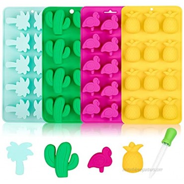 Whaline Hawaiian Silicone Chocolate Molds Summer Tropical Candy Moulds with Droppers Molds Ice Cube Tray Candy Mold for Kids Party's and Baking Mould Peanut Butter Cup Cake Decoration 4 Pcs
