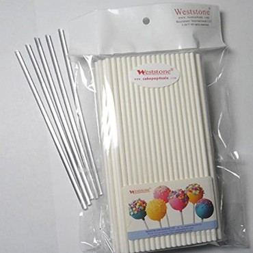 100pcs x 6 Lollipop Sticks + 3x5 Bags + Silver Twist Ties + 5 free Clear sticks for Cake Pops Lollipop Candy Silver Ties