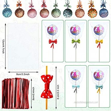 2900 Pieces Candy Cake Pop Sticks Set Including 200 Lollipop Sticks and 200 Cellophane Treat Plastic Bags with 2400 Mix Colors Metallic Twist Ties and 100 Bow Twist Ties for Candy Lollipop Cake Pop
