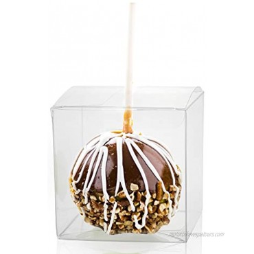Candy Apple Boxes with Sticks 4x4x4 Clear Candy Apple Box with 20 Candy Apple Sticks Candy Apple Supplies Kit for 20 Sets