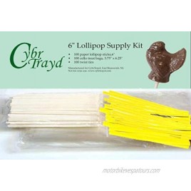 Cybrtrayd 100 6-Inch Easter Lollipop Stick Bundle with 100-Yellow Twist Ties and 100-Cello Bags