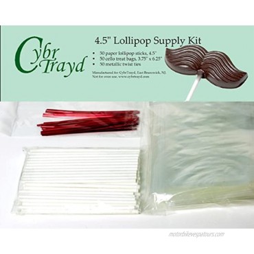 Cybrtrayd 50 4.5-Inch Valentine's Day Lollipop Stick Bundle with 50-Red Twist Ties and 50-Cello Bags