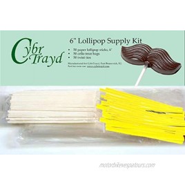 Cybrtrayd 50 6-Inch Easter Lollipop Stick Bundle with 50-Yellow Twist Ties and 50-Cello Bags