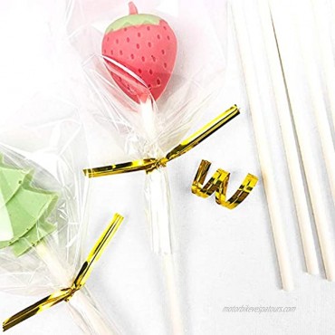 Lainrrew 600 Pcs Lollipop Set Cake Pop Kit Including 200 Lollipop Sticks 200 Parcel Bags and 200 Gold Metallic Twist Ties for Cake Pops Candy Melt Chocolate