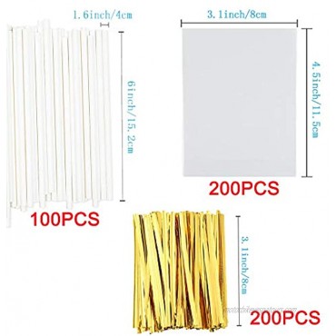 Lollipop Stick6 inch Candy Wrappers and Twist Ties Set Including 100 Papery Lollipop Sticks6 inch 200 Lollipop Bags and 200 Twist Ties 500Pcs