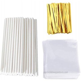 Lollipop Stick6 inch Candy Wrappers and Twist Ties Set Including 100 Papery Lollipop Sticks6 inch 200 Lollipop Bags and 200 Twist Ties 500Pcs
