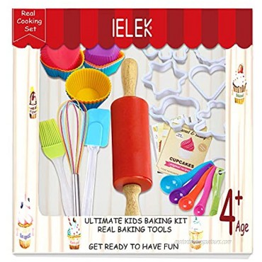 Real Baking Set Pastry Cooking Kit Supplies Includes Apron,Chef Hat,Oven Mitt,Rolling Pin,Real Baking Tools and Recipes Great Gift for Curious Beginners