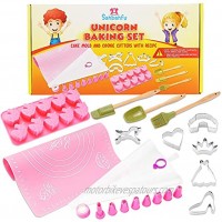 Sanbanfu Fun Real Baking Set with Kids Unicorn Cookie Cutters Unicorn Mold Kid Size Kitchen Baking Tools,Baking Toys for Todders Girls Boys,Silicone Mat with Measurements Recipes