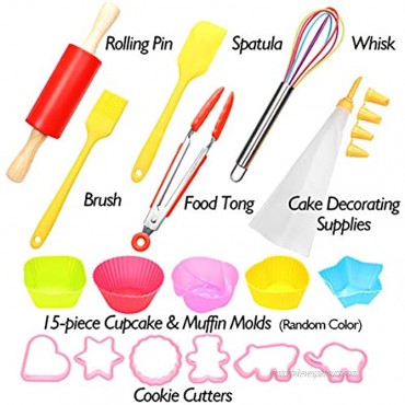 Shacoryze Kids Cooking and Baking Set 37 Pcs with Gift Case Real Kitchen Utensils Kit Gift for Girls&Boys Nonstick Rolling Pin Silicone Pastry Mat Cupcake Molds …