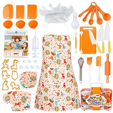 Veitch fairytales Kids Cooking and Baking Supplies Set 43 Pcs Includes Apron Hat Mitt and Utensils Dress Up Chef Costume Role Play Gifts for 3 4 5 6 7 8 Year Old Girls Boys