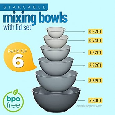 12 Piece Plastic Mixing Bowls Set Colorful Nesting Bowls with Lids 6 Prep Bowls and 6 Lids Color Food Storage for Leftovers Fruit Salads Snacks and Potluck Dishes Microwave and Freezer Safe