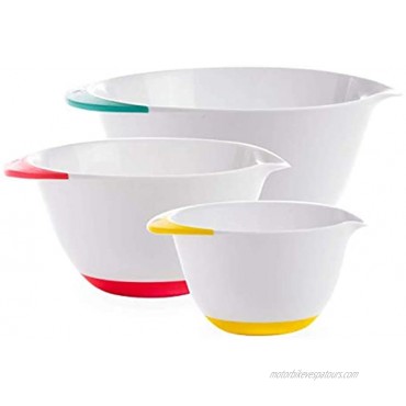 BINO 3-Piece Plastic Mixing Bowls with Pour Spout and Handles Set White Mixing Bowls for Kitchen Mixing Bowls Set Nesting Bowls Baking Bowls Baking Bowl Mixing Bowl Set Large Plastic Bowls