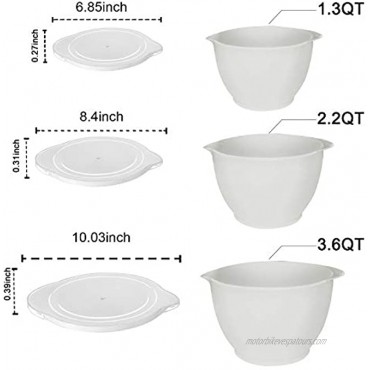 Bokzen Plastic Mixing Bowls with Lids for Kitchen 3 Set Stackable Meal Prep Container with Pour Spout for Fruits Salad Ramen Popcorn Food Storage Plastic Soup Bowls BPA Free Grayish-White