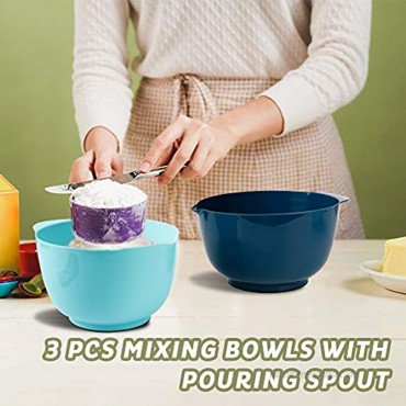 Classic Mixing Bowls with Pour Spout Set BPA Free and Dishwasher Safe Blue Set of 3