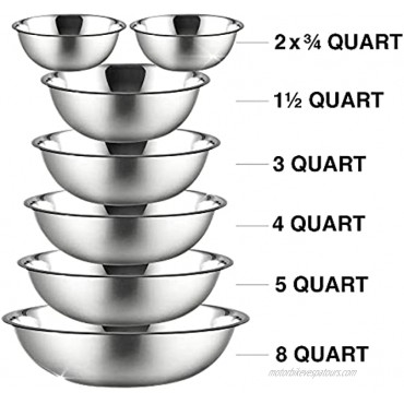 eHomeA2Z 7pc Stainless Steel Mixing Bowls Kitchen Gadgets Baking Supplies Measuring Cups 7 Multi-size