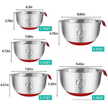 Lemecima Mixing Bowls with Lids Set 8PCS Metal Mixing Bowls with Handle 304 Stainless Steel Non-Slip Kitchen Nesting Bowls with Graters Pour Spout BPA-Free Airtight Lids