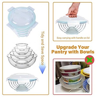Luvan Glass Mixing Bowls Set of 5 With Lids 0.16 0.44 0.88 1.76 3 QT Space-Saving Nesting Bowls Anti-slip Salad Bowls BPA-free for Mixing Storage Cooking