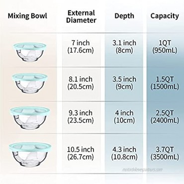 Luvan Glass Salad Bowls,Set of 4 Glass Mixing Bowls 1 1.5 2.5 3.7 QT,Microwave,Freezer,Oven and Dishwasher Safe,for Mixing Storage Serving