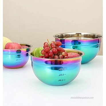 Mixing Bowl Set 18 8 Stainless Steel Rainbow Salad Bowls 3 Piece Colorful Nesting Bowl Deep for Chef Prep Cooking Baking Salad Fruit Food Preparation Cake Measure Bowl Includes 1.5 L 2.5L 4L