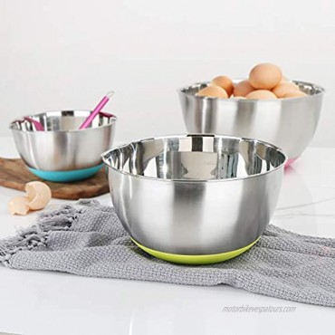 Mixing Bowl Set of 3 Mixing Bowl with Spout Stainless Steel Mixing Bowl with Non-skid Silicone Bottom Metal Bowl Kitchen Cooking Baking Bowl 1.5l 3.5L 5L