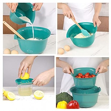 Mixing Bowls Set of 12 Plastic Nesting Bowls with Measuring Cups Spoons Colander Citrus Squeezer for Kitchen Baking Cooking Prepping and Serving Deep Mixing Bowl with Non Slip Bottom and SpoutBlue