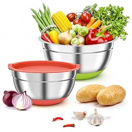 Mixing Bowls Set with Airtight Lids 2 Pack Stainless Steel Nesting Colorful Mixing Bowls for Kitchen Non-Slip Silicone Bottom Size 2 1.5 QT Fit for Mixing & Serving