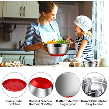 Mixing Bowls with Airtight Lids 16 pcs Stainless Steel Nesting Bowls Set with Non-Slip Silicone Bottom – Size 7qt 5qt 3.5qt 2.5qt 2qt for Mixing Serving Whisk Spatula Egg Yolk Separator