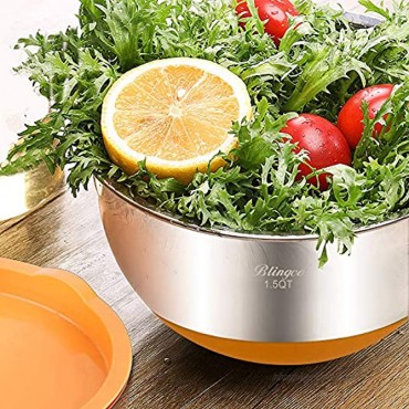 Mixing Bowls with Airtight Lids Blingco Stainless Steel Metal Nesting Bowls Set of 5 Size 5 3 2 1.5 0.63 QT,3 Grater Attachments Colorful Non-Slip Bottoms,Great for Mixing & Serving