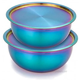 Onlycooker Mixing Bowl Set with Lids Rainbow Salad Bowl 18 10 Stainless Steel Nesting Bowl 2 Piece for Chef Cooking Storage Baking Dough Egg Fruit Kitchen Food Prep Matte Finish 2.5 3 Quart