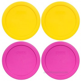 Pyrex 7201-PC 4 Cup 2 Meyer Yellow 2 Pink Round Plastic Lids 4 Pack
