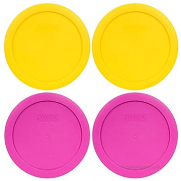 Pyrex 7201-PC 4 Cup 2 Meyer Yellow 2 Pink Round Plastic Lids 4 Pack