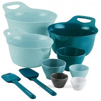 Rachael Ray Tools and Gadgets Mix and Measure Cooking Baking Prep Set with Mixing Bowls Measuring Cups and Tools 10 Piece Light Blue and Teal
