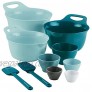 Rachael Ray Tools and Gadgets Mix and Measure Cooking Baking Prep Set with Mixing Bowls Measuring Cups and Tools 10 Piece Light Blue and Teal