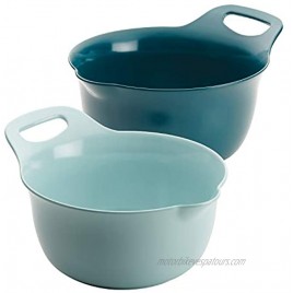 Rachael Ray Tools and Gadgets Nesting Stackable Mixing Bowl Set with Pour Spouts and Handle 2 and 3 Quarts Light Blue and Teal