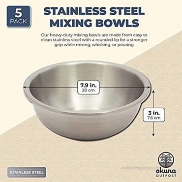 Stainless Steel Mixing Bowls Set 7.9 In 5 Pack