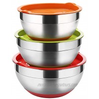 Stainless Steel Mixing Bowls with Lids Set of 3 Non Slip Colorful Silicone Bottom Nesting Storage Bowls by Regiller-yyi Polished Mirror Finish For Healthy Meal Mixing and Prepping 2.5 3.5-4.2QT