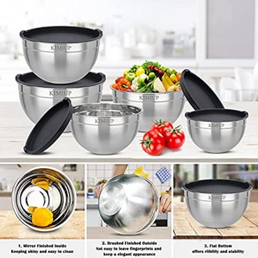Stainless Steel Mixing Bowls with lids Set of 5 Extra Large Mixing Bowl Set 5.3 4.5 3.5 2.5 2QT Deeper and Stackable Metal Nesting Bowls Versatile For Cooking Baking & Food Storage