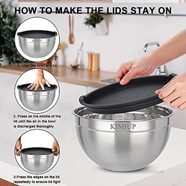 Stainless Steel Mixing Bowls with lids Set of 5 Extra Large Mixing Bowl Set 5.3 4.5 3.5 2.5 2QT Deeper and Stackable Metal Nesting Bowls Versatile For Cooking Baking & Food Storage