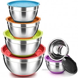 TeamFar Mixing Bowls Salad Mixing Bowls with Lids Stainless Steel Nesting Bowls with Air-tight Lids & Silicone Bottom Healthy & Non Slip Stackable Set of 6 4.6 2.6 2 1.5 1 0.7 Qt