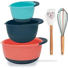Vibrant Plastic Mixing Bowl Sets For Kitchen Prep Bowls Set Includes Silicone Spatula & Silicone Whisk Features a Non-Slip Batter Bowl with Handle and Spout Plastic Mixing Bowls for Kitchen