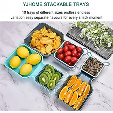 YJHome Plastic Mixing Bowl Set 10 Set Salad Mix Stackable Trays Nesting Bowls Measuring Bowls Blue Reusable Snack Tray Rectangle Food Storage Food Grade For Camping Kitchen Cooking Baking