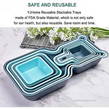 YJHome Plastic Mixing Bowl Set 10 Set Salad Mix Stackable Trays Nesting Bowls Measuring Bowls Blue Reusable Snack Tray Rectangle Food Storage Food Grade For Camping Kitchen Cooking Baking