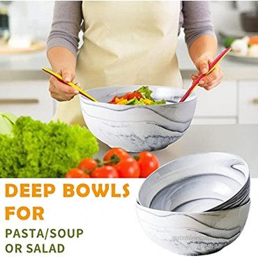 YUNDU 9'' Deep and Large Mixing Bolws,84 oz Porcelain Serving Bowls for Pasta Fruit Soup Salad Set of 2-Grey Marbled