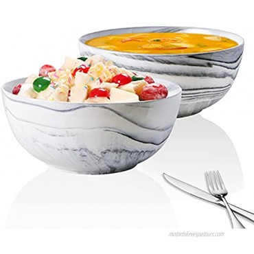 YUNDU 9'' Deep and Large Mixing Bolws,84 oz Porcelain Serving Bowls for Pasta Fruit Soup Salad Set of 2-Grey Marbled