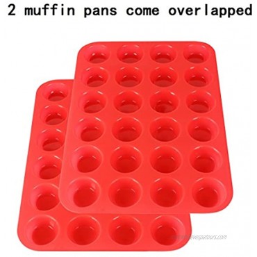 2Packs Mini Muffin Pan Silicone Cupcake Baking Cups Non Stick Silicone Molds for Muffin Tins 2 Trays Overlapped Red