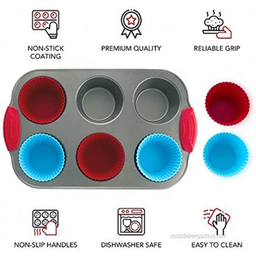 6 Cup Muffin Pan with Silicone Muffin Liners Set of 6 by Boxiki Kitchen. Premium Non-Stick Baking Muffin Tin with Silicone Muffin Liners.