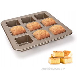 Brownie Pan 9-Cavity Non-Stick Brownie Pans Square Muffin Pan Heavy-Weight Carbon Steel Bakeware for Oven Baking 11X 11 X 1.6 Champagne Gold