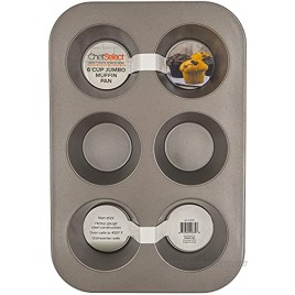 Chef Select Cupcake Pan 6-Cup Jumbo Size Heavy Duty Steel Non-Stick
